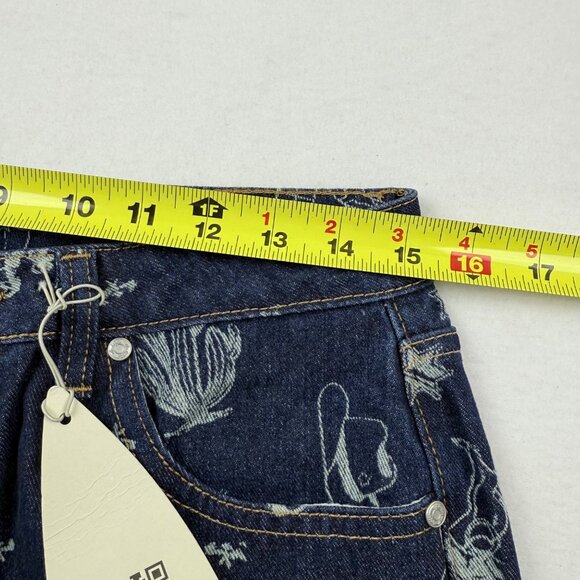 Cali 1850 Women's Wide Leg Mid Rise Western Print Blue Denim Jeans Size 9/29 NWT - Picture 7 of 10